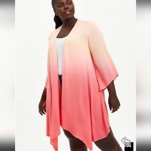 Torrid Drape Front Kimono - Chiffon Dip Dye Coral, size 1. NWT!